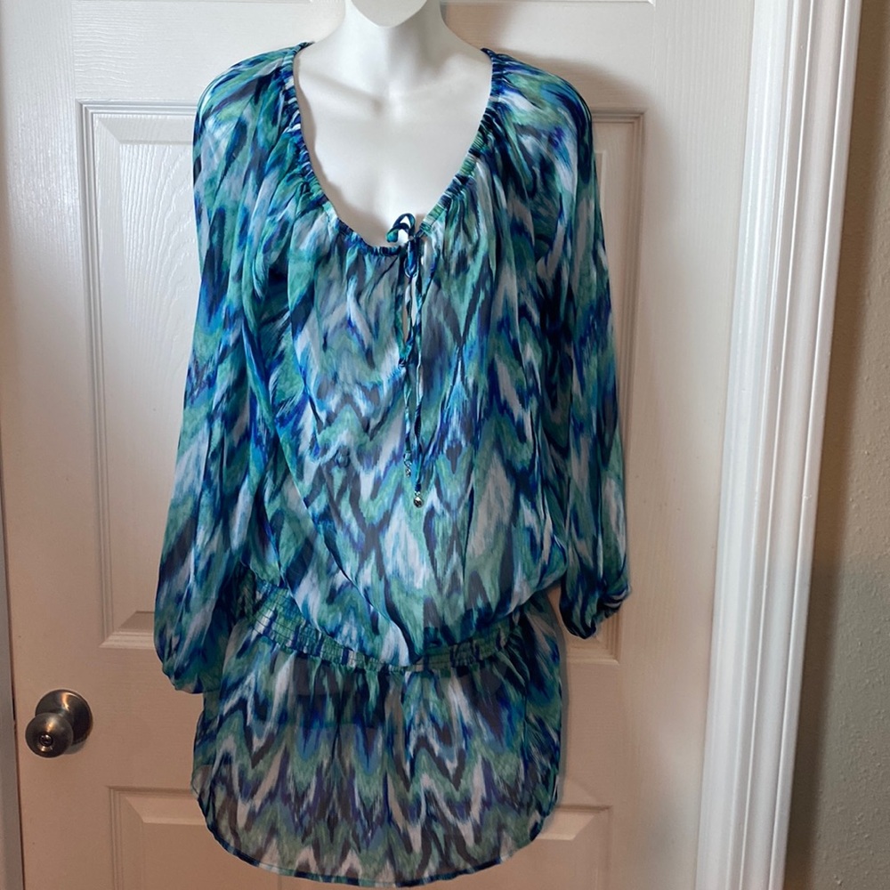 Jones of New York cover up swim size MEDIUM elastic waist cobalt blue splash